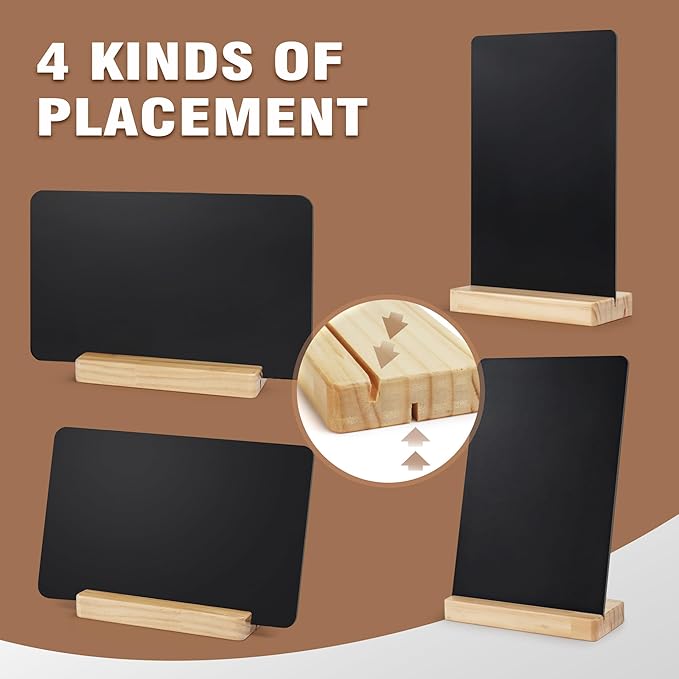 SELEAD Small Chalkboard Words Sign - 2 Pack 8x12 Inch Tabletop Decorative Chalk Board with Wooden Stand, Double-Sided Erasable Message Menu Board for Food, Store, Business, Wedding