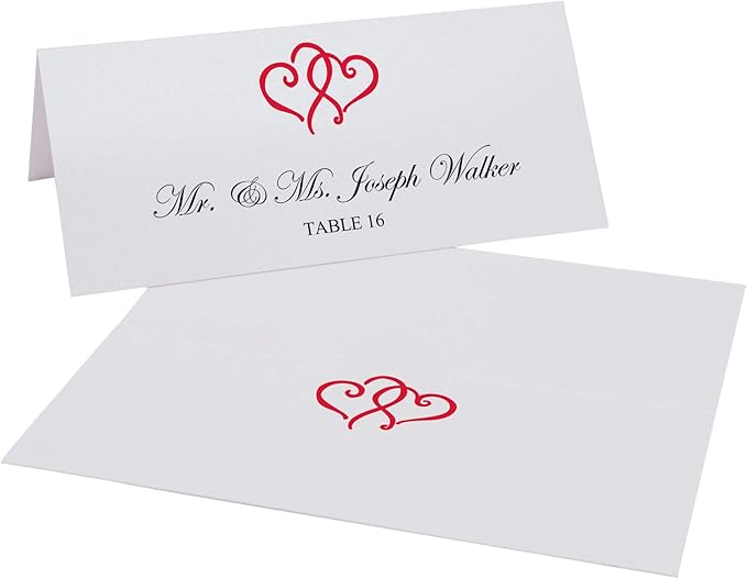 Linked Hearts Place Cards, Ruby Red (Choose Color), Set of 60, Pre-cut and Scored - Wedding, Party, Dinner, and Special Events - Made in the USA