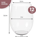 Stemless Plastic Wine Glasses, 48 Pack, 12 oz Clear Unbreakable Party Cups