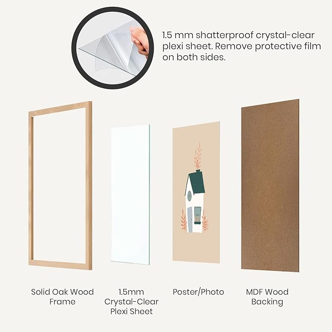 Opposite Wall - 18x24 in - Natural Solid Oak Wood Picture Frame - Lightweight, Versatile & Shatterproof - Wall Hanging Poster or Photo Frame - Wall Decor for Office, Gallery & Home