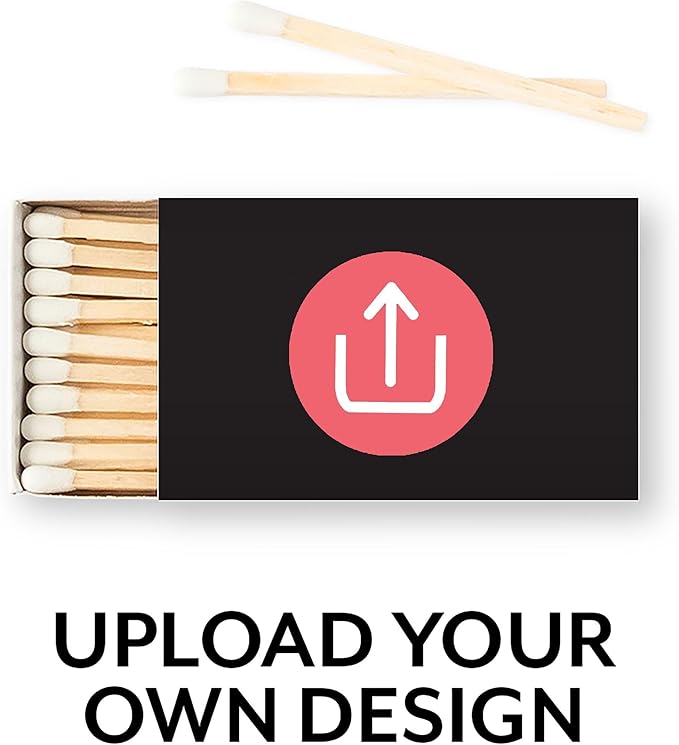 Weddingstar Matchboxes with Custom Printed Stickers for Wedding or Event - Upload Your Own Design - Pack of 50 Black