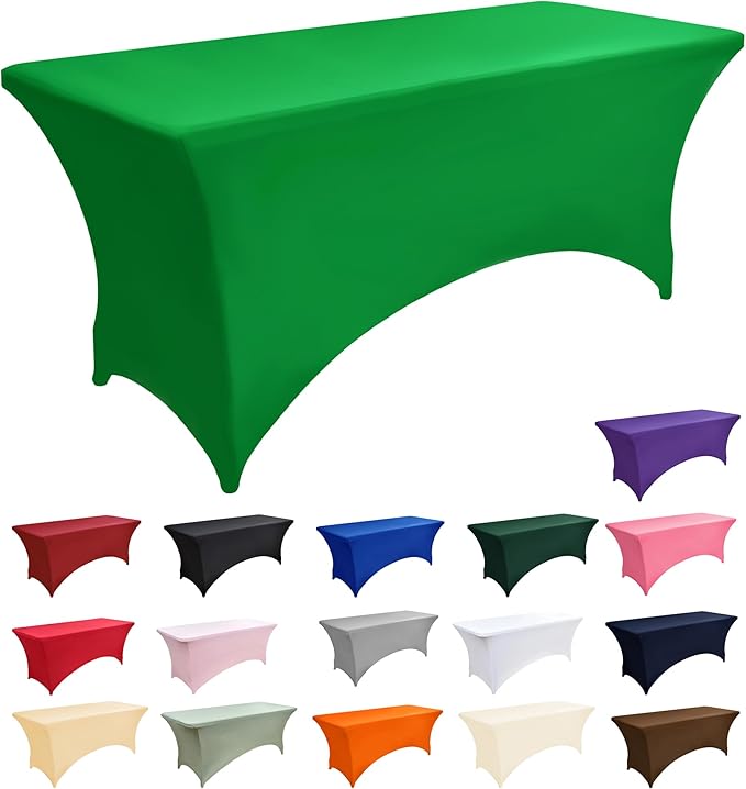 2-Pack 4ft Spandex Table Covers for Rectangular Folding Tables - Wrinkle Resistant Stretch Tight Table Cloths - Ultimate Fitted Table Protector for Parties, Banquet, and Wedding