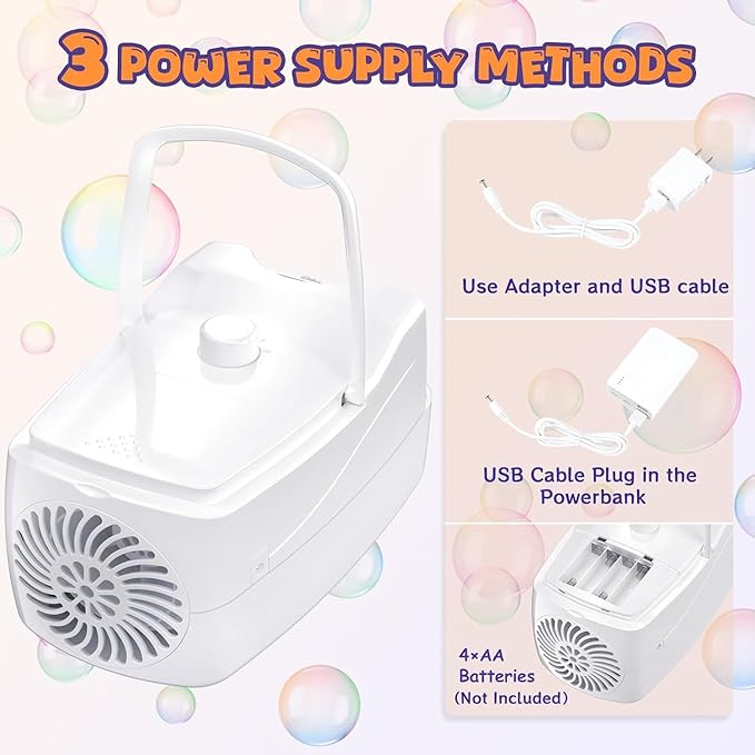 Bubble Machine, Automatic Bubble Blower for Kids, 18000+ Bubbles Per Minute with 2 Speed Settings, Battery/USB Powered Bubble Maker for Toddlers, Outdoor Birthday Parties, Weddings (White)