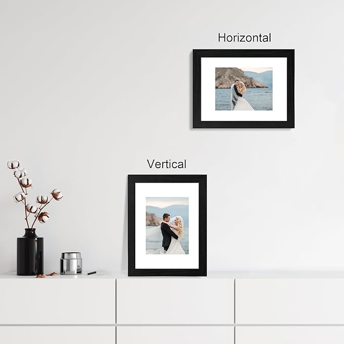 9x12 Picture Frame Set of 4 with Tempered Glass, Black Frames Display 6x8 Picture with Mat or 9 x 12 Without Mat, Wood Photo Frames for Tabletop Display and Wall Mounting