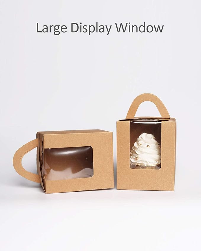 Cupcake Carriers, Brown Kraft Paper, 60 Pack with Inserts