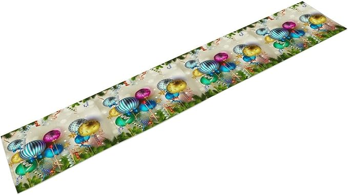 Christmas Table Runner,Colorful Balls Xmas Tree Snowflake Pattern Print Tablecloth Burlap for Hotel Indoors Outdoor Dining Room Kitchen Home Decor,W13X L90 in