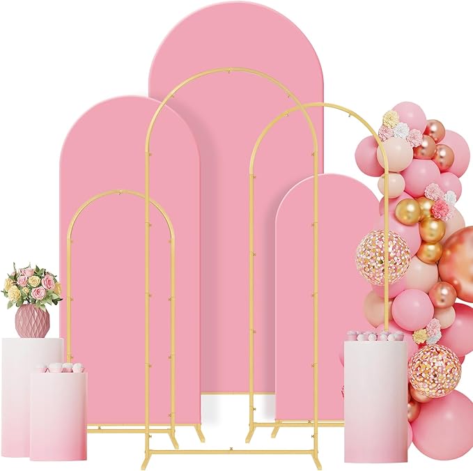 Background Support Equipment, Pink Metal Arch Set of 3 with Backdrop Fabric