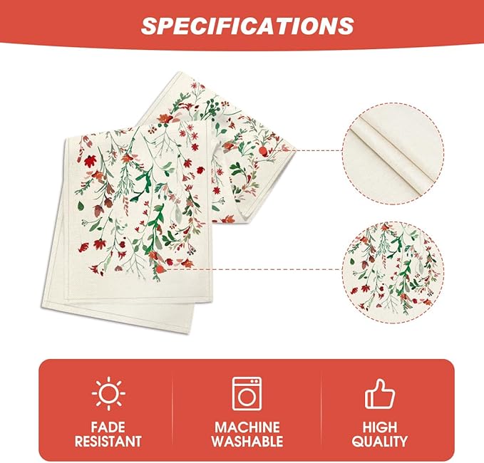 Artoid Mode Floral Leaves Christmas Table Runner, Wild Flowers and Grasses Winter Kitchen Dining Table Decoration for Home Party Decor 13x90 Inch