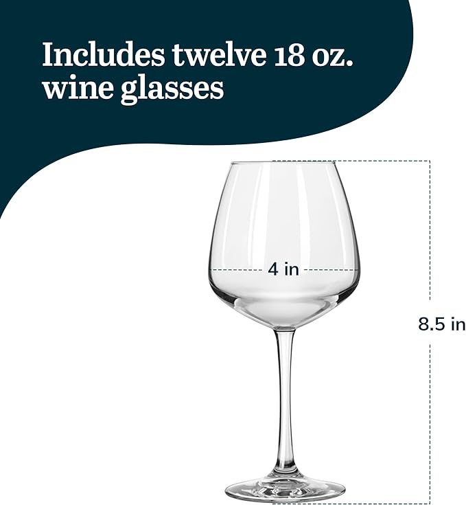 Wine Glasses Set of 12, 18.25 oz Balloon Stemmed, Dishwasher Safe