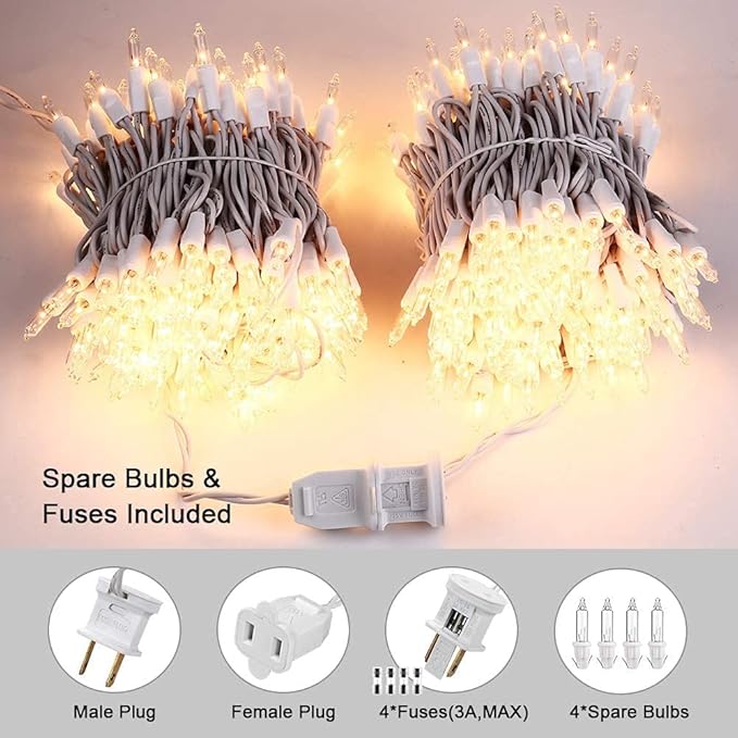 PhilzOps Christmas String Lights, 69.6ft 300Ct White Christmas Tree Lights Connectable, 120V UL Certified Incandescent Warm String Lights, White Wire Xmas Lights for Home Wedding Party, Warm White