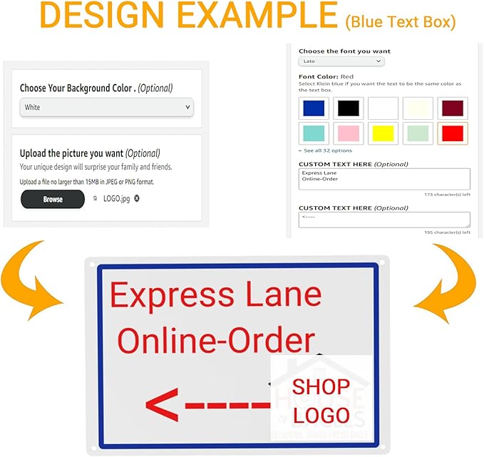 Custom Signs Outdoor Metal - 12 x 8 Customized Personalized Aluminum Signs for Office, Home, Business, Decor, Custom Rust-Proof Sign (Orange Text Box)