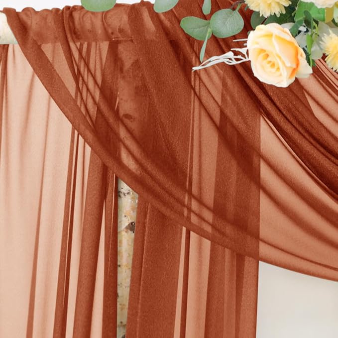 Outdoor Curtains - Chiffon Arch Drapes in Terracotta, 4 Panels, 29 x 20 Ft