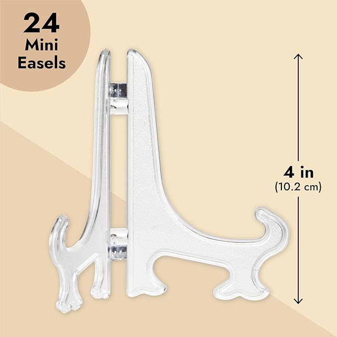 Juvale Clear Mini Easels for Place Cards - 4-Inch Clear Plastic, Pack of 24 - Easels for Pictures - Picture Holders for Tables