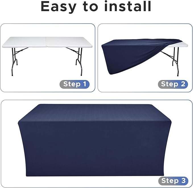 Nasitos Fitted Table Covers Stretch Spandex - 96 x 30 Inch - 2 Pack Navy Rectangle Table Clothes for 8 Foot Folding Tables, Fabric Tablecloths for Parties, Trade Show, Craft Show, Birthday