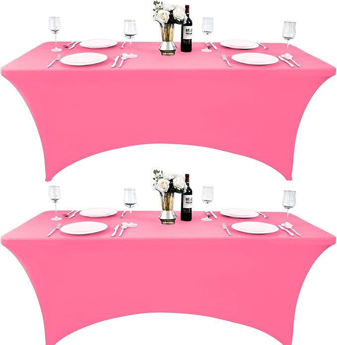 2-Pack 4ft Spandex Table Covers for Rectangular Folding Tables - Wrinkle Resistant Stretch Tight Table Cloths - Ultimate Fitted Table Protector for Parties, Banquet, and Wedding