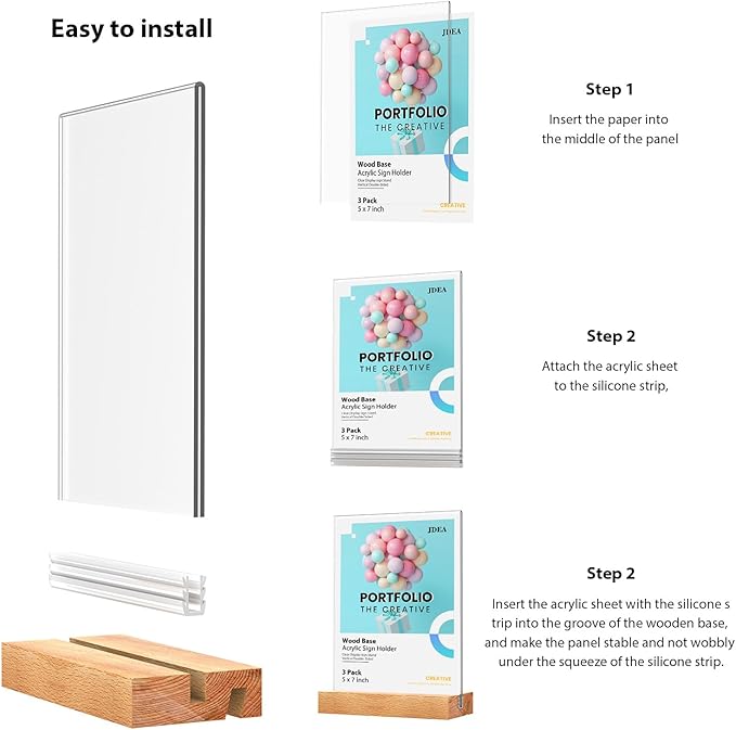 Acrylic Sign Holder with Wood Base 8.5x11 Inch Vertical and Slant Displays (5 Pack 8.5*11")
