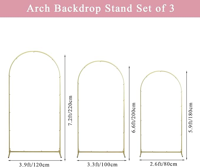 Background Support Equipment: Pink Metal Arches, Set of 3 with Fabric