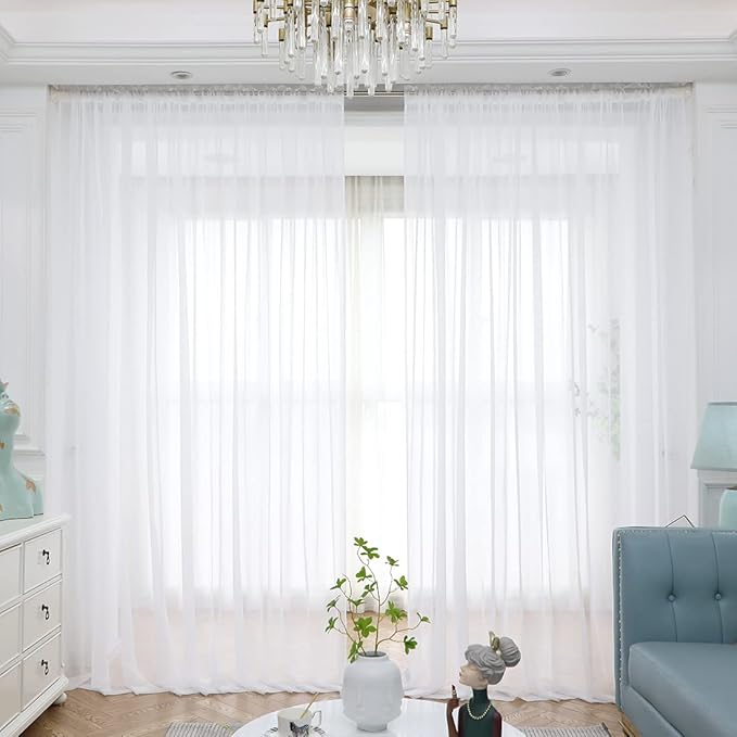 Window White Sheer Curtains 60 Inches Width 63 Inches Long 2 Panels Sheer Curtains Clear Curtains Basic Rod Pocket Panel for Home/Living Room/Bedroom/Kids Room