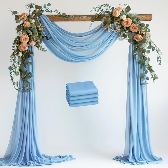 Wokceer Dusty Blue Wedding Arch Draping Fabric Backdrop 4 Panels 28.7" X 20FT Sheer Drapes Fabric for Wedding Arbor Ceremony Party