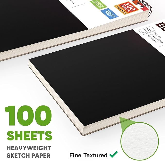 Soucolor 9" x 12" Sketch Book, 1-Pack 100 Sheets Spiral Bound Art Sketchbook, (68lb/100gsm) Acid Free Artist Drawing Book Paper Painting Drawing Writing Sketching Pad for Kids Adult Teens Girls Boys