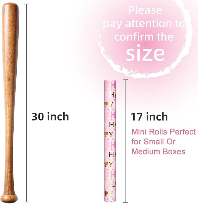 Yarcony Girl Birthday Wrapping Paper, Pink and Gold Wrapping Paper, Gold Foil Girly Happy Birthday Lettering Design Pink Gift Wrap for Girls Women, Baby Shower, Party (Mini Roll, 17 Inch X 16.5 Feet)