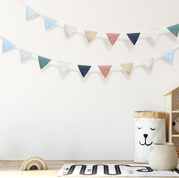 Banner Garland, 15 Ft Cotton Triangle Flags, Set of 2 Strips