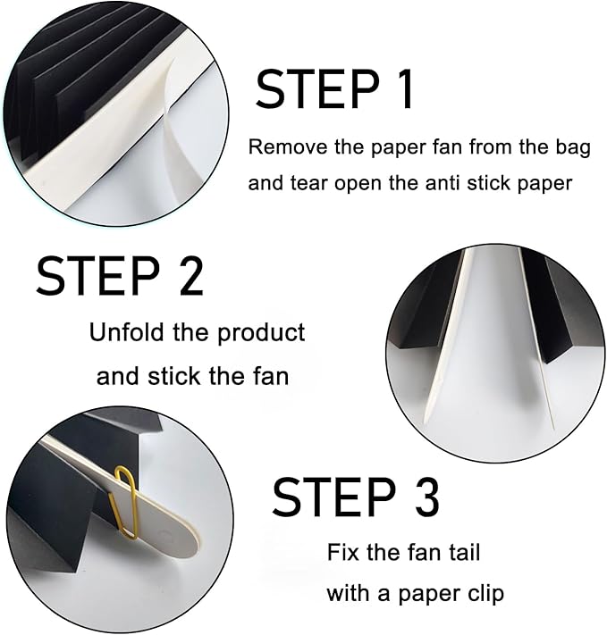 Black Party Decorations,Halloween Decor Events Accessories,Black Birthday Decorations,Anniversary Decorations for Party,Birthday Decorations for Men 8in Hanging Paper Fans 30 Color DIY Set(Black)