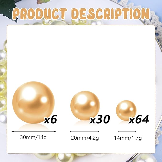 Vase Filler Beads, 100 Light Brown Faux Pearls, 3 Sizes, No Hole