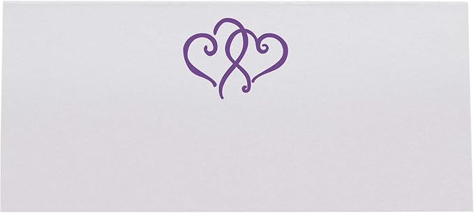Linked Hearts Place Cards, Purple (Choose Color), Set of 25, Pre-cut and Scored - Wedding, Party, Dinner, and Special Events - Made in the USA