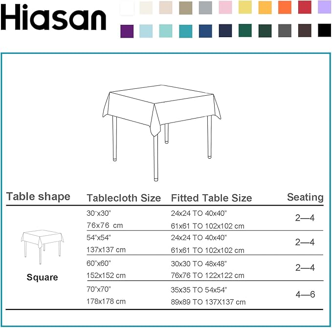 Hiasan Light Blue Tablecloth Square - Waterproof and Wrinklr Resistant Washable Polyester Fabric Table Cloth for Dining Room and Outdoor Use, 30 x 30 Inch
