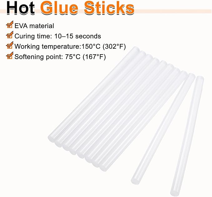 HARFINGTON 10pcs Hot Glue Sticks 0.43" Dia x 7.48" Long EVA Mini Hot Melt Adhesive Glue Stick for Hot Melt Gun Wood Plastic Glass Flowers Fabrics Foam, Clear