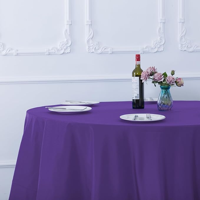 Ascoza 2pack 108 Inch Purple Round Tablecloth in Washable Polyester Fabric for Wedding/Banquet/Restaurant/Parties
