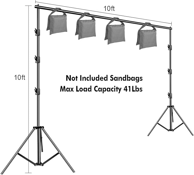 Background Stand Kit, Adjustable 10 ft Aluminum Supports, Black