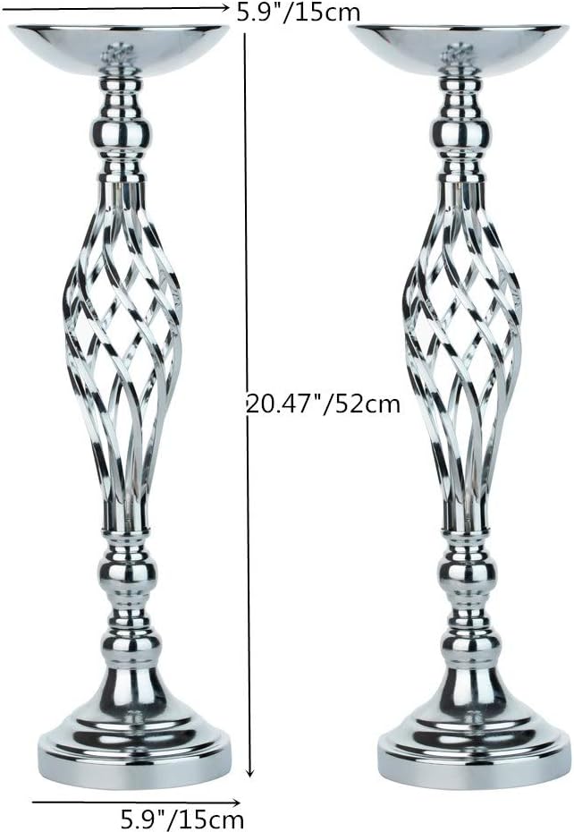 Candlestick Holders, 2 Pack, Silver Metal, 20.5-Inch Table Centerpiece Stands