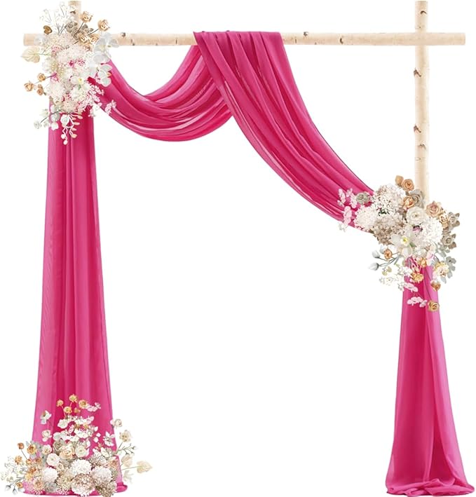 Hot Pink Wedding Arch Draping Fabric 2 Panels 29" x 20 FT Wedding Drapes for Backdrop Sheer Curtains Drapes for Romantic Bridal Baby Shower Ceremony Birthday Party Fall Outdoor Events
