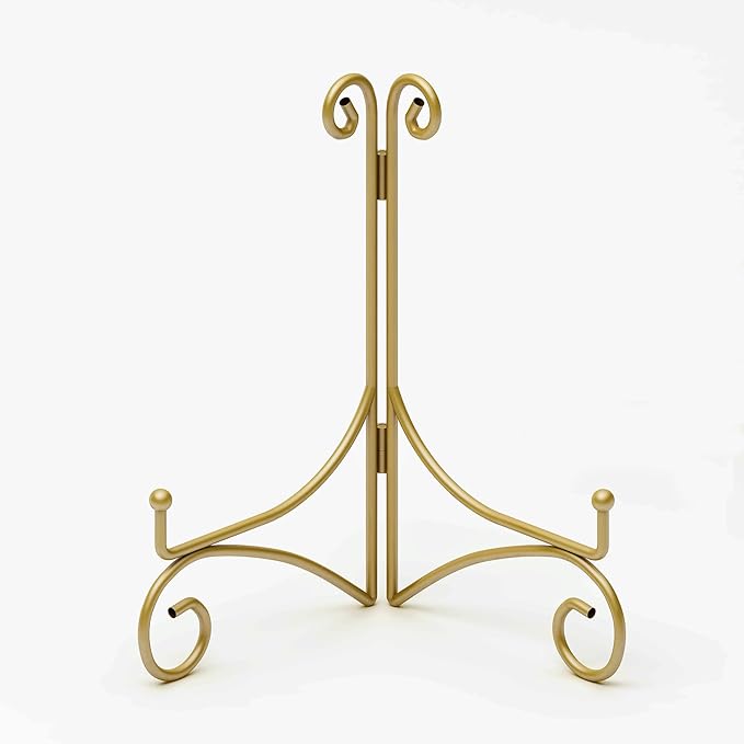 10 Inch Display Plate Stand with Folding Design, Metal Plate Holder for Tables, Picture Easel for Home Decoration, Photo Frame Stand, 10'' Gold, 2-Pack