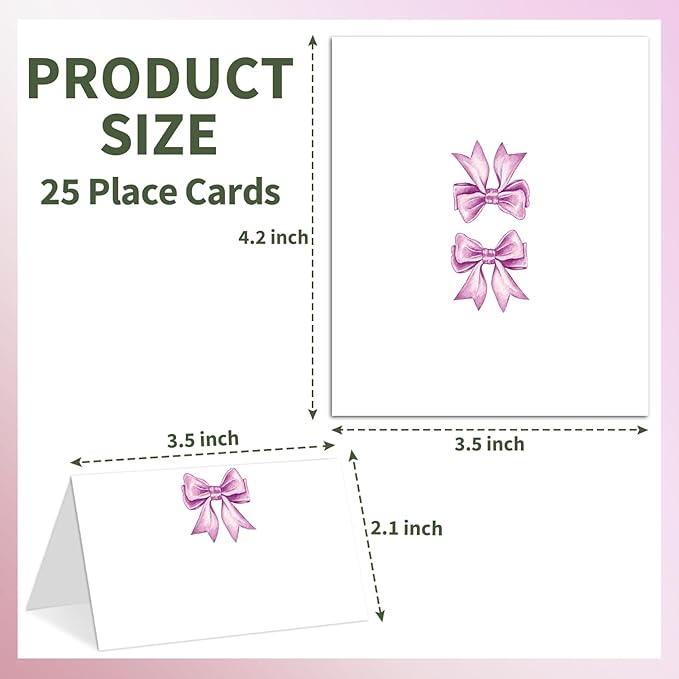 25 Purple Bow Place Cards for Table Seating, Watercolor Wedding Name Place Card, Tent Cards for Birthday Baby Shower Bridal Shower Reception Dinner Party Decorations -A26