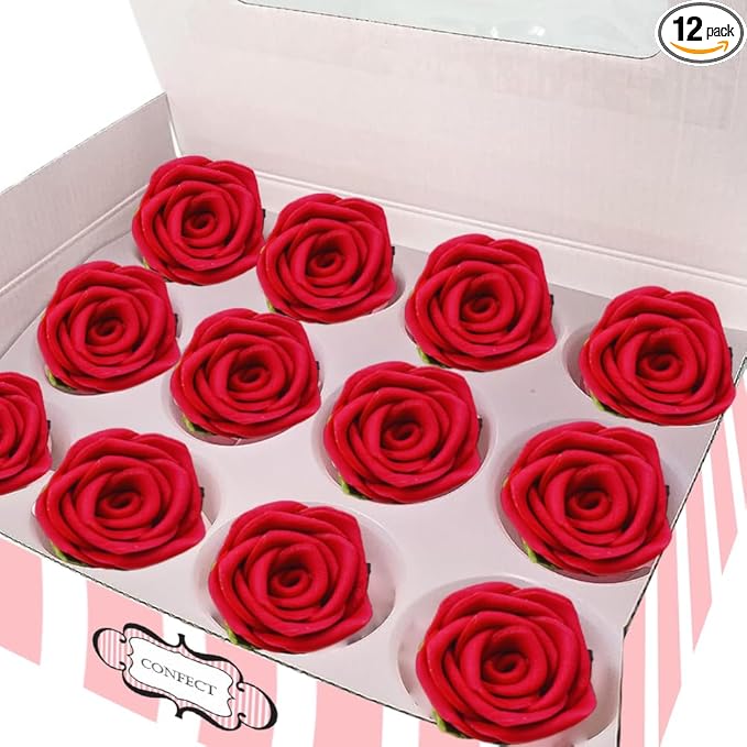 Edible Cupcake Toppers, 12 Sugar Roses About 1.5 Inches in Several Colors