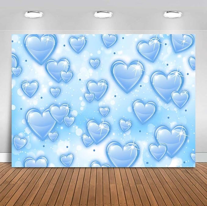Sensfun 7x5ft Light Blue Heart Backdrop Early 2000s Party Decorations Old School Backdrops Valentines Day 90s Hearts Y2K Birthday Party Banner Newborn Photography Background Selfile Photo Booth Props