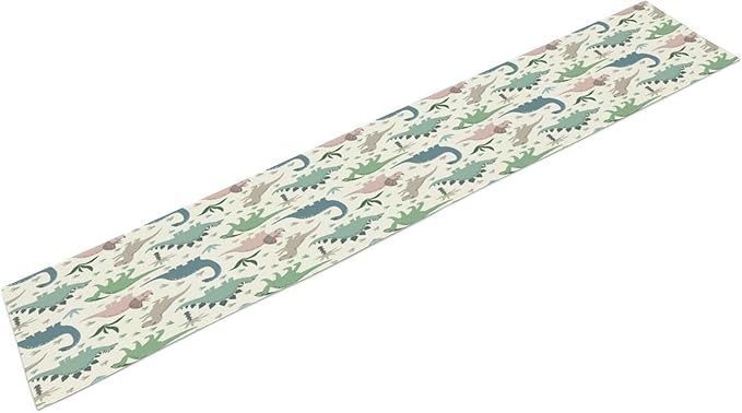 Cartoon Dinosaur Table Runner,Kids Boys Cute Colorful Animal Dino Abstract Print Tablecloth Burlap for Hotel Indoors Outdoor Dining Room Kitchen Holiday Party, 13x108in