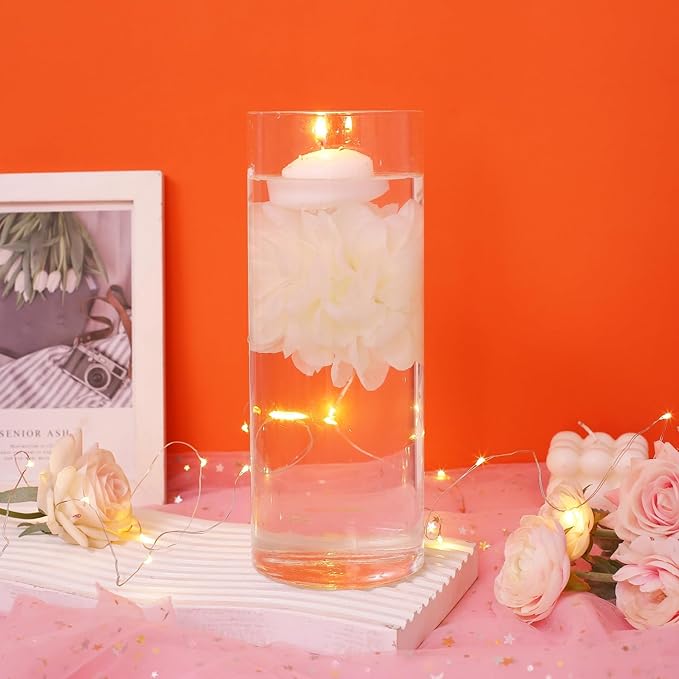 Vase Fillers with 12 White Floating Candles and 12 Artificial Flowers