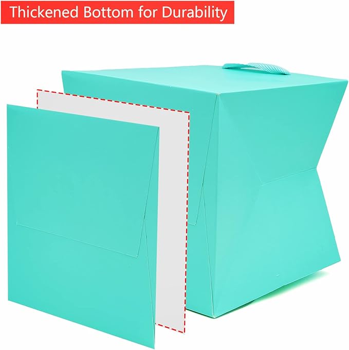Teal Blue Paper Gift Bag 10 in Large Gift Box Square Bottom Kraft Paper Bags with Handles for Wedding Baby Shower Birthday Party (Teal Blue, 10 x 10 x 10 in, 10 CT)