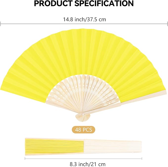 Aneco 48 Pieces Handheld Paper Fans Paper Folding Fans with Bamboos for Wedding Gift, Party, Home, DIY, Multicolor