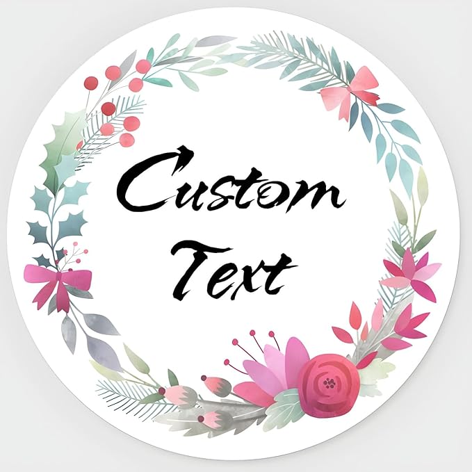 Custom Stickers for Weddings, Birthdays & Businesses - Personalized Labels with Your Logo - Waterproof, Fade and Heat Resistant - Pack of 100-1000 (Wreath U, 4 Inch)