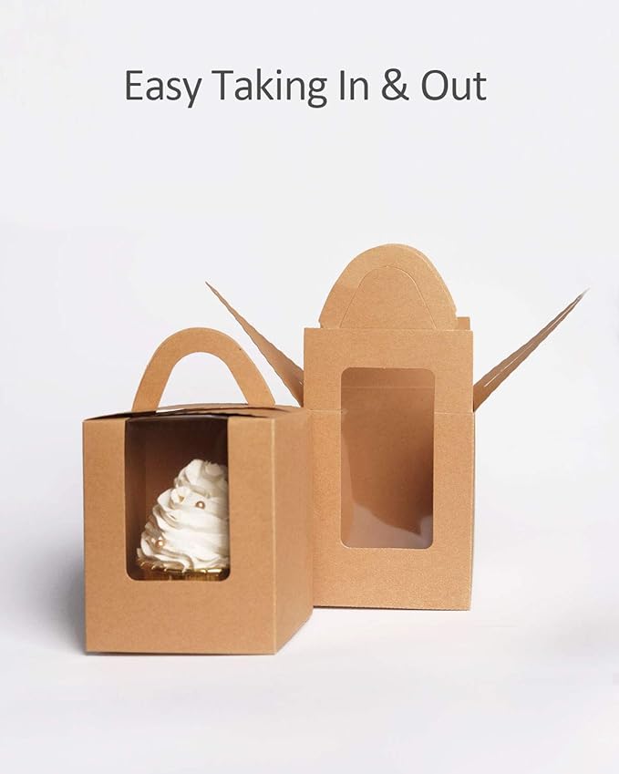 Cupcake Carriers, Brown Kraft Paper, 60 Pack with Inserts