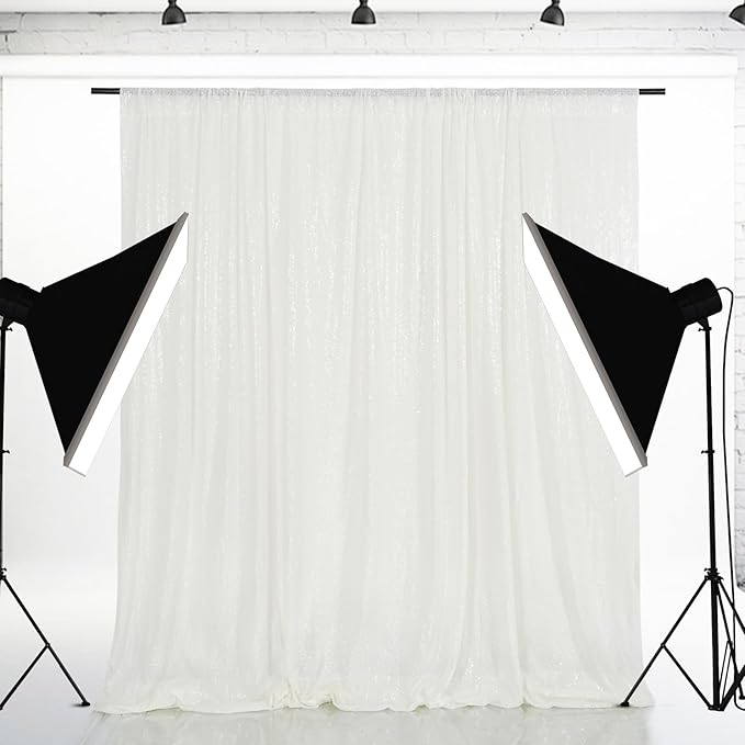Eternal Beauty White Sequin Backdrop, 7x7 Ft Glitter Background Curtains for Christmas Shimmer Photography Party Wedding Birthday Back Drop Decor