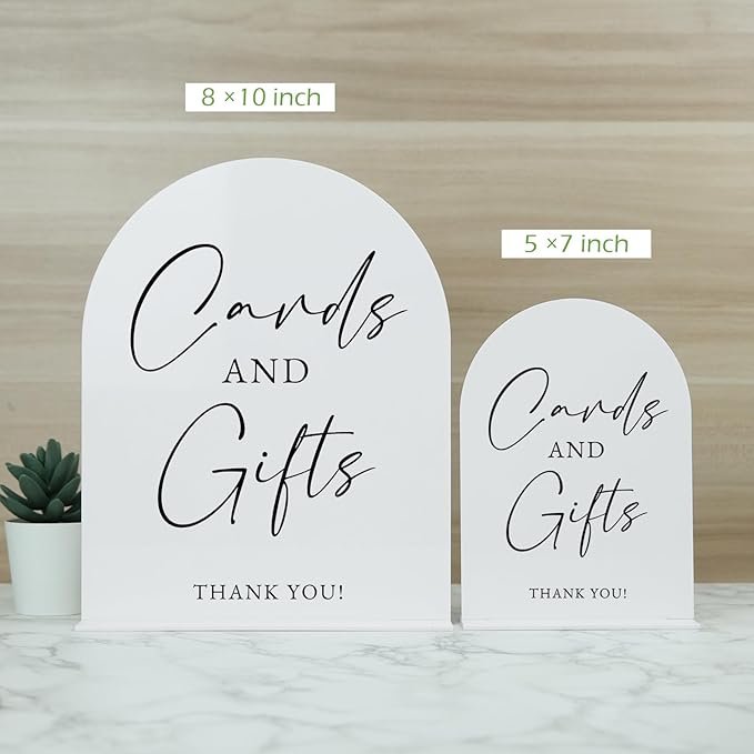 White Arch Acrylic Wedding Sign- 8"x10" Cards and Gifts Sign and Base,1/8" Thick | Modern Calligraphy Arched Acrylic Table Sign for Wedding & Event Party (Cards and Gifts, 8"x10")