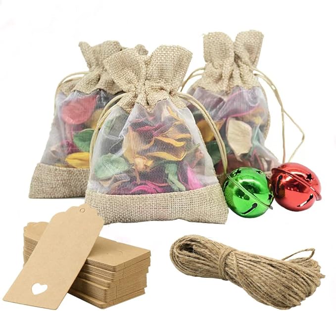 Gift Bags with Drawstring, 4x6 Inch Burlap Sheer Organza, Pack of 50