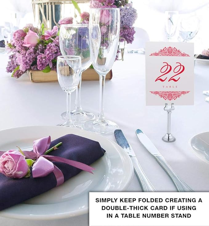 Table Number Cards with Red Paisley Design, Numbered 1-150