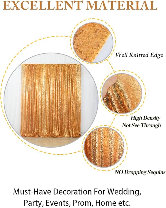 ShinyBeauty Gold Sequin Curtain Backdrop 2 Panels 4FTx8FT Photo Curtain Backdrop Curtain Panels 96 Inches Long -190522E